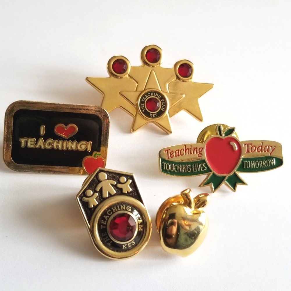 Teacher pin lot of 5 brooch teaching jewelry apple